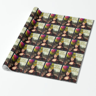 Mona Lisa Happy Birthday Party Hat Wrapping Paper
