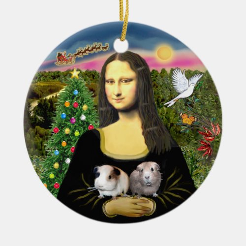 Mona Lisa  her Two Guinea Pigs Ceramic Ornament