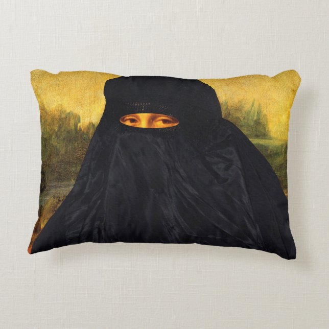 Mona Lisa Hidden Behind Burqa Accent Pillow (Back)