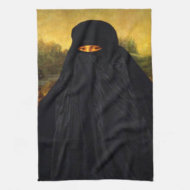 Mona Lisa Hidden Behind Burqa Kitchen Towel (Vertical)
