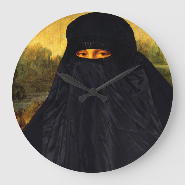Mona Lisa Hidden Behind Burqa Large Clock (Front)