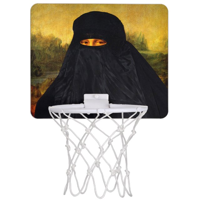 Mona Lisa Hidden Behind Burqa Mini Basketball Hoop (Front)