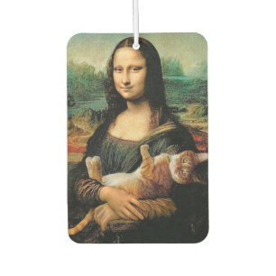 Mona Lisa holding a Cat Air Freshener
