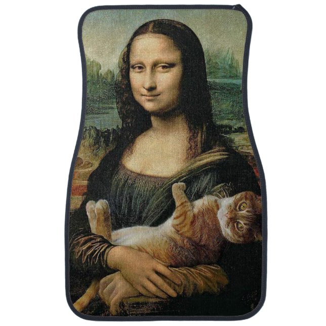 Mona Lisa holding a Cat cat lovers Car Floor Mat (Front)