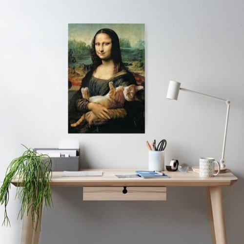 Mona Lisa holding a Cat  Poster