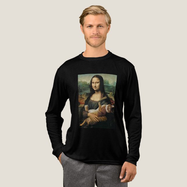 Mona Lisa holding a Cat Tri-Blend Shirt (Full Front)
