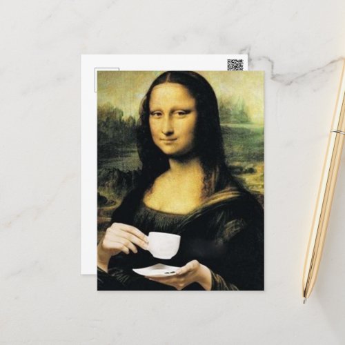 Mona Lisa holding a cup of tea Leonardo da Vinci  Postcard