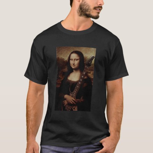 Mona Lisa holding a guitar Guitar player T_Shirt