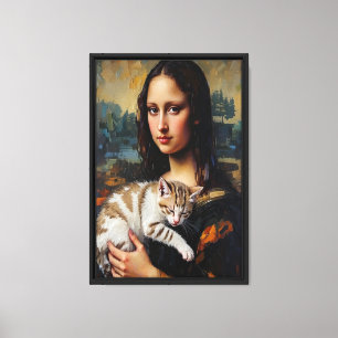 Mona Lisa Holding Cat Canvas Art Print