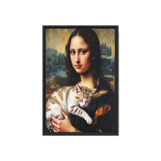 Mona Lisa Holding Cat Canvas Art Print