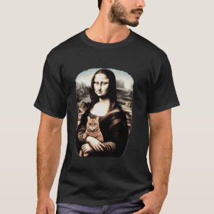 mona lisa holding cat kitty for cats lover cat dad T-Shirt