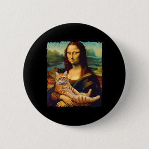 Mona Lisa Holding Cat Portrait Art Painting Kitty  Button