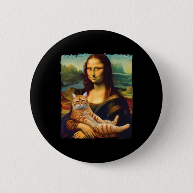 Mona Lisa Holding Cat Portrait Art Painting Kitty  Button (Front)