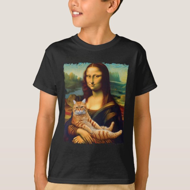 Mona Lisa Holding Cat Portrait Art Painting Kitty  T-Shirt (Front)