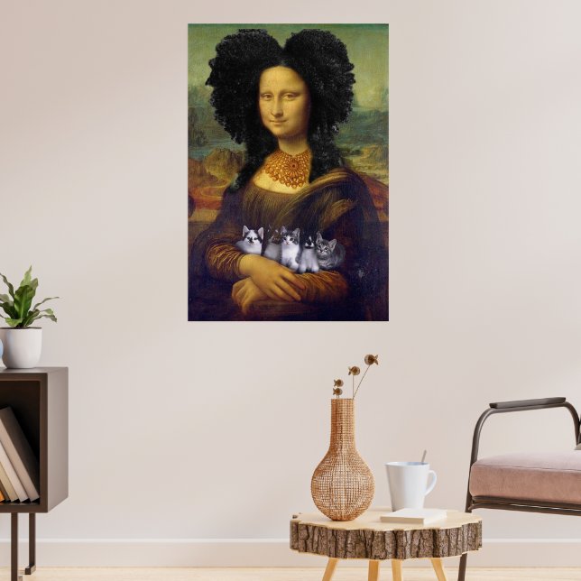 Mona Lisa holding cute kittens Leonardo da Vinci Poster (Living Room 3)