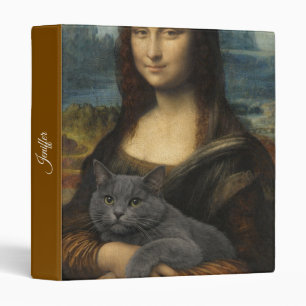Mona Lisa Holding Elegant Gray Cat 3 Ring Binder
