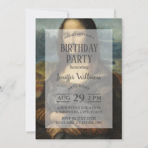 Mona Lisa Holding Elegant Gray Cat Invitation