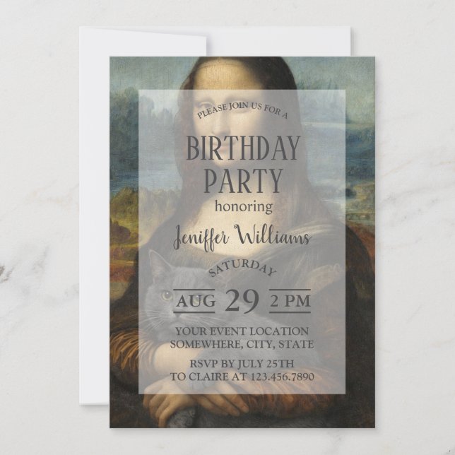 Mona Lisa Holding Elegant Gray Cat                 Invitation (Front)