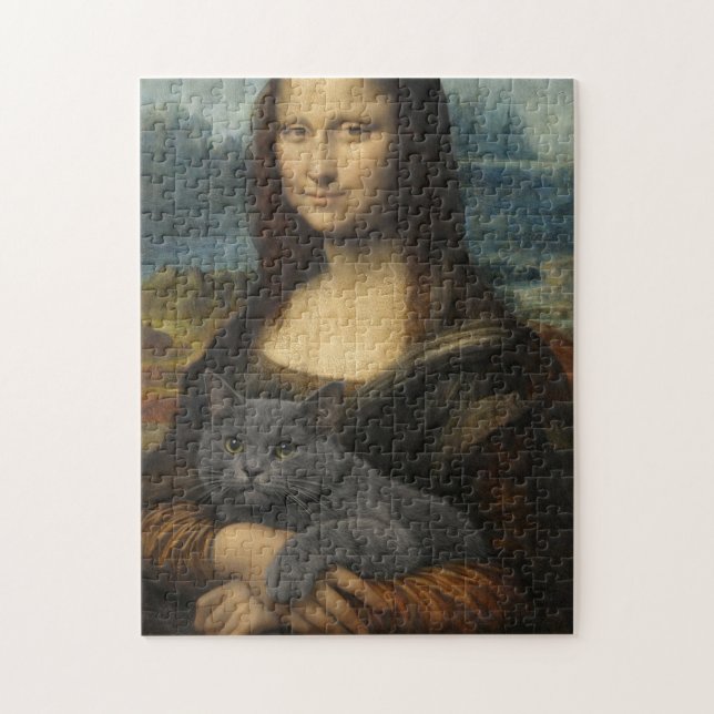 Mona Lisa Holding Elegant Gray Cat                 Jigsaw Puzzle (Vertical)