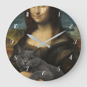 Mona Lisa Holding Elegant Gray Cat                 Large Clock