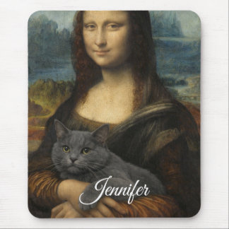 Mona Lisa Holding Elegant Gray Cat                 Mouse Pad