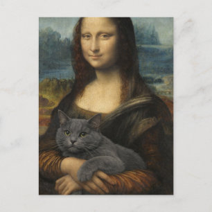 Mona Lisa Holding Elegant Gray Cat                 Postcard