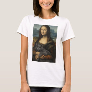 Mona Lisa Holding Elegant Gray Cat T-Shirt