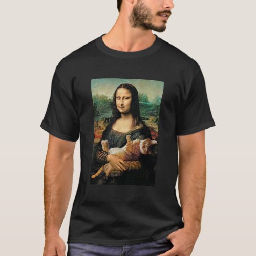 Mona Lisa holding her cat Cat lovers  T_Shirt