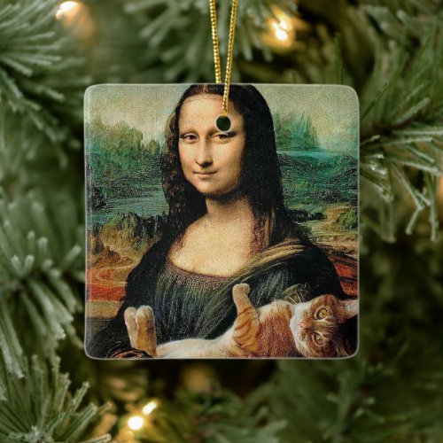 Mona Lisa holding her cat Leonardo da Vinci  Ceramic Ornament