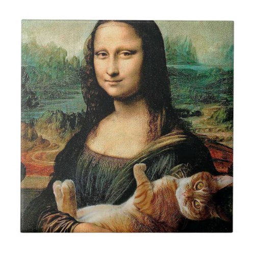 Mona Lisa holding her cat Leonardo da Vinci Ceramic Tile