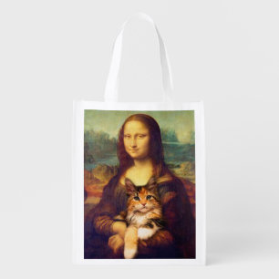 Mona Lisa holding her Cat Pet Leonardo da Vinci Grocery Bag