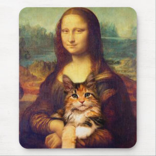 Mona Lisa holding her cat pet Leonardo da Vinci Mouse Pad