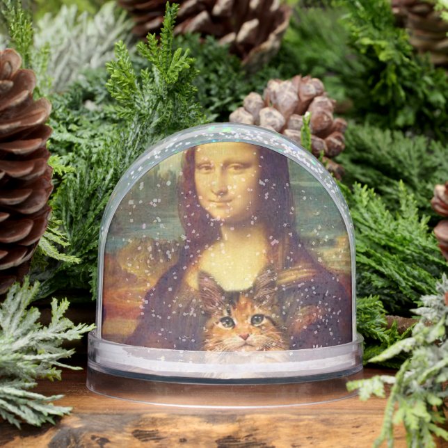 Mona Lisa holding her cat pet Leonardo da Vinci  Snow Globe (Winter)