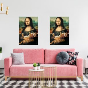 Mona Lisa holding her Cat Wall Art Sets