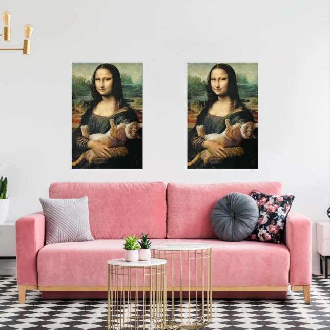 Mona Lisa holding her Cat Wall Art Sets (Livingroom)