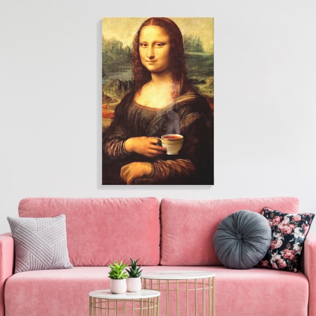 Mona Lisa holding hot tea Leonardo da Vinci Canvas Print (Insitu(LivingRoom))