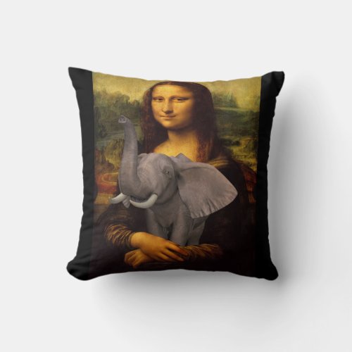 Mona Lisa Hugs Elephant Throw Pillow