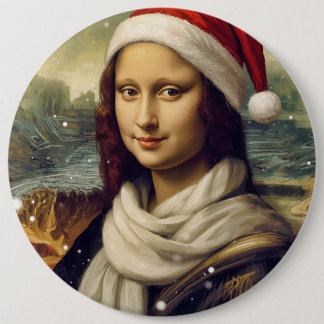 Mona Lisa in a Santa Hat Button