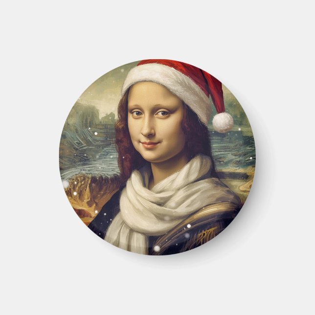 Mona Lisa in a Santa Hat -festive  Magnet (Front)
