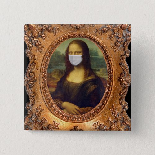 Mona lisa in a surgical mask leonardo da Vinci Button