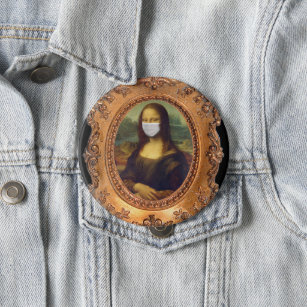 Mona lisa in a surgical mask leonardo da Vinci Button