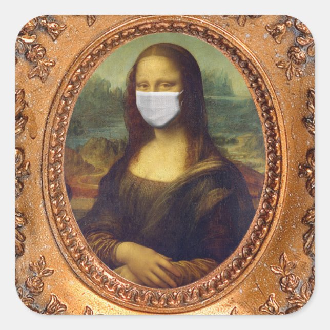 Mona lisa in a surgical mask leonardo da Vinci Square Sticker (Front)