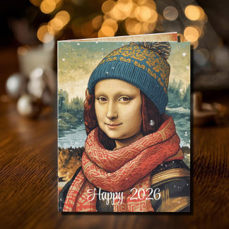 Mona Lisa in beanie - Happy 2026 Card