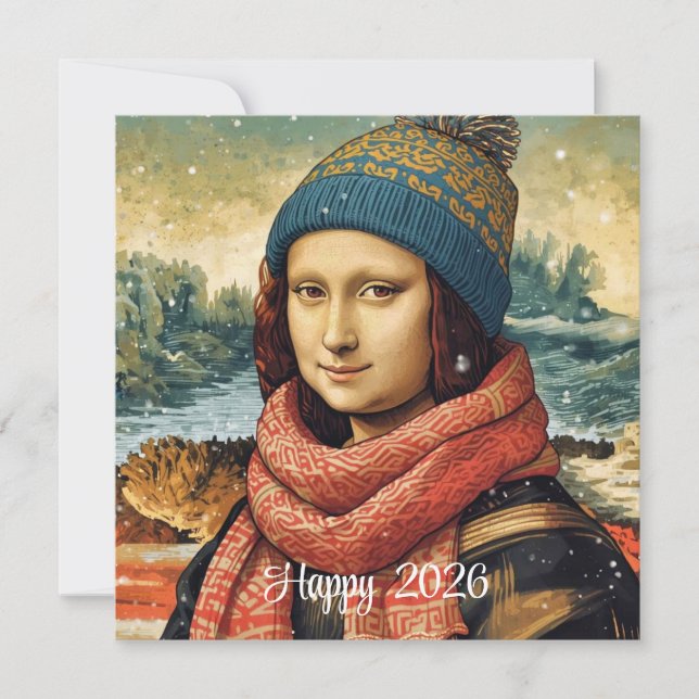 Mona Lisa  in beanie  - Happy 2026 Holiday Card (Front)