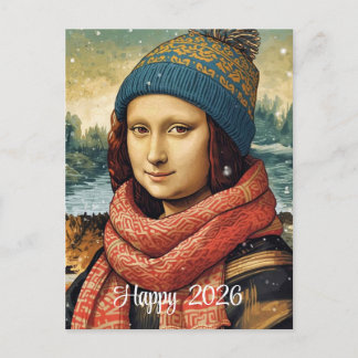 Mona Lisa in beanie - Happy 2026 Holiday Postcard