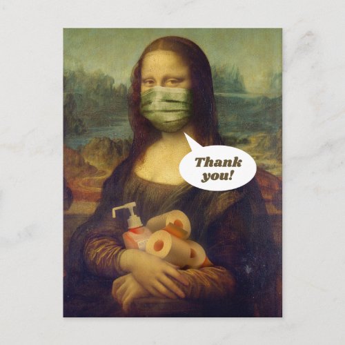 Mona Lisa in PPE_ Thank You to Healthcare Workers Postcard