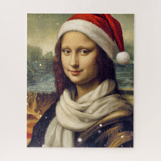 Mona Lisa in Santa hat - festive vibes Jigsaw Puzzle