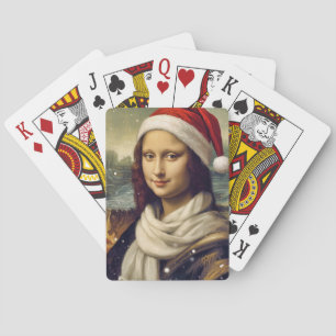 Mona Lisa  in Santa  hat - festive vibes Poker Cards