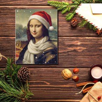 Mona Lisa in Santa hat - festive vibes