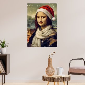 Mona Lisa in Santa hat - festive vibes